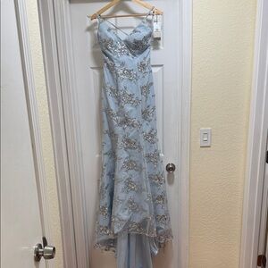 NWT Light Blue Mermaid Prom Dress with Silver Sequins Spaghetti Straps